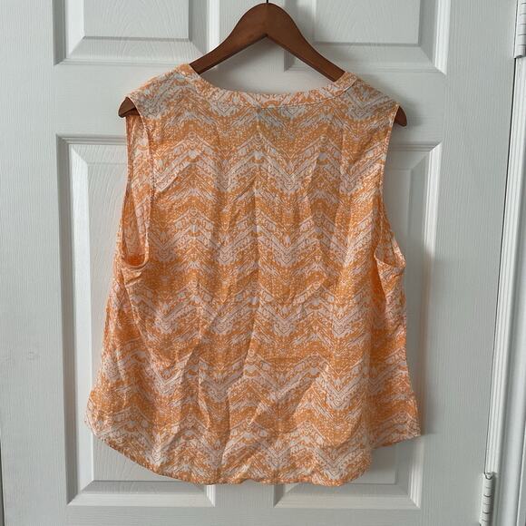 Cynthia Rowley 1x Top Sleeveless Blouse with Pocket Chevron Pattern Linen-Blend - Picture 3 of 4